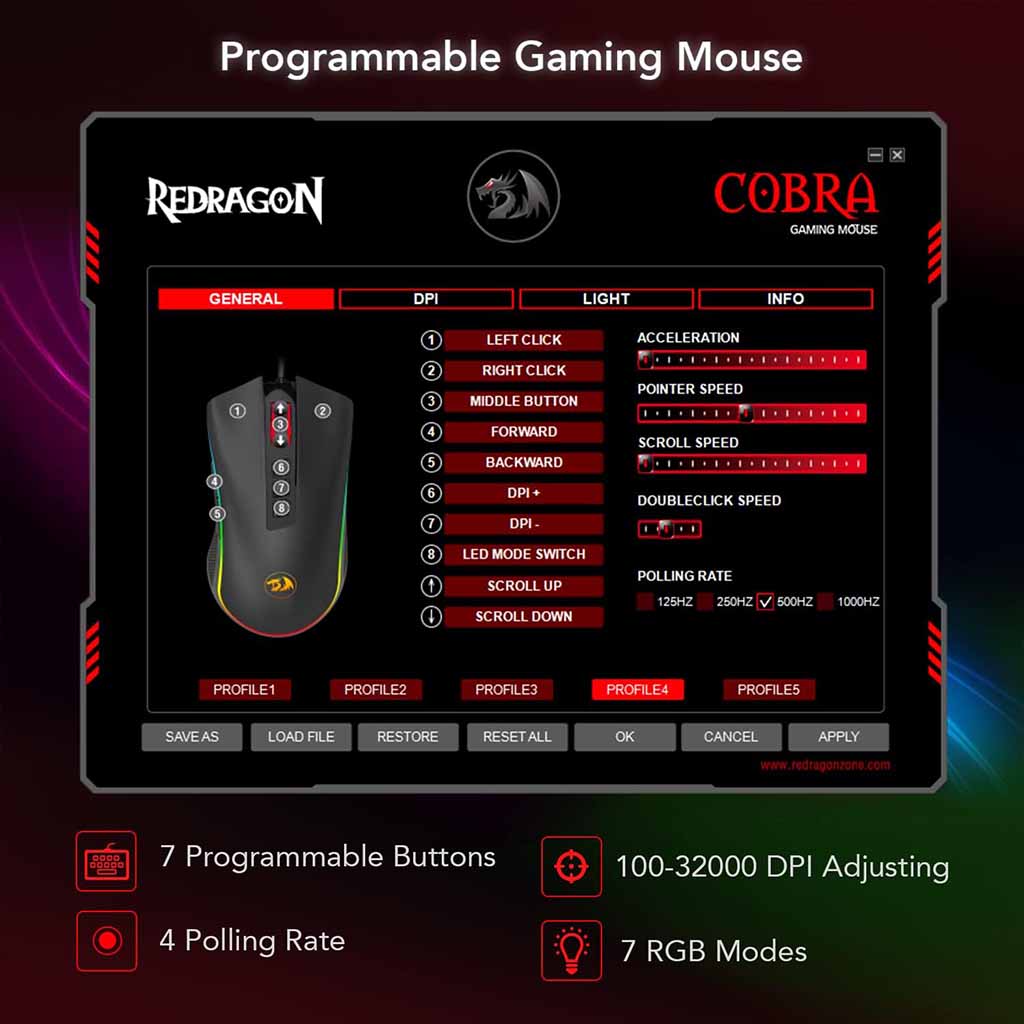 Redragon M711-Fps-1 Cobra 32000 RGB Wired Gaming Mouse Redragon