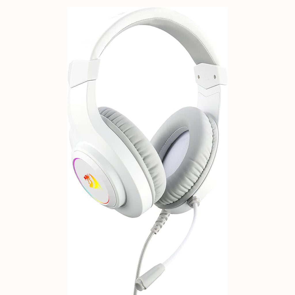 White Redragon H260W Hylas wired gaming headset with RGB illuminated earcups and microphone