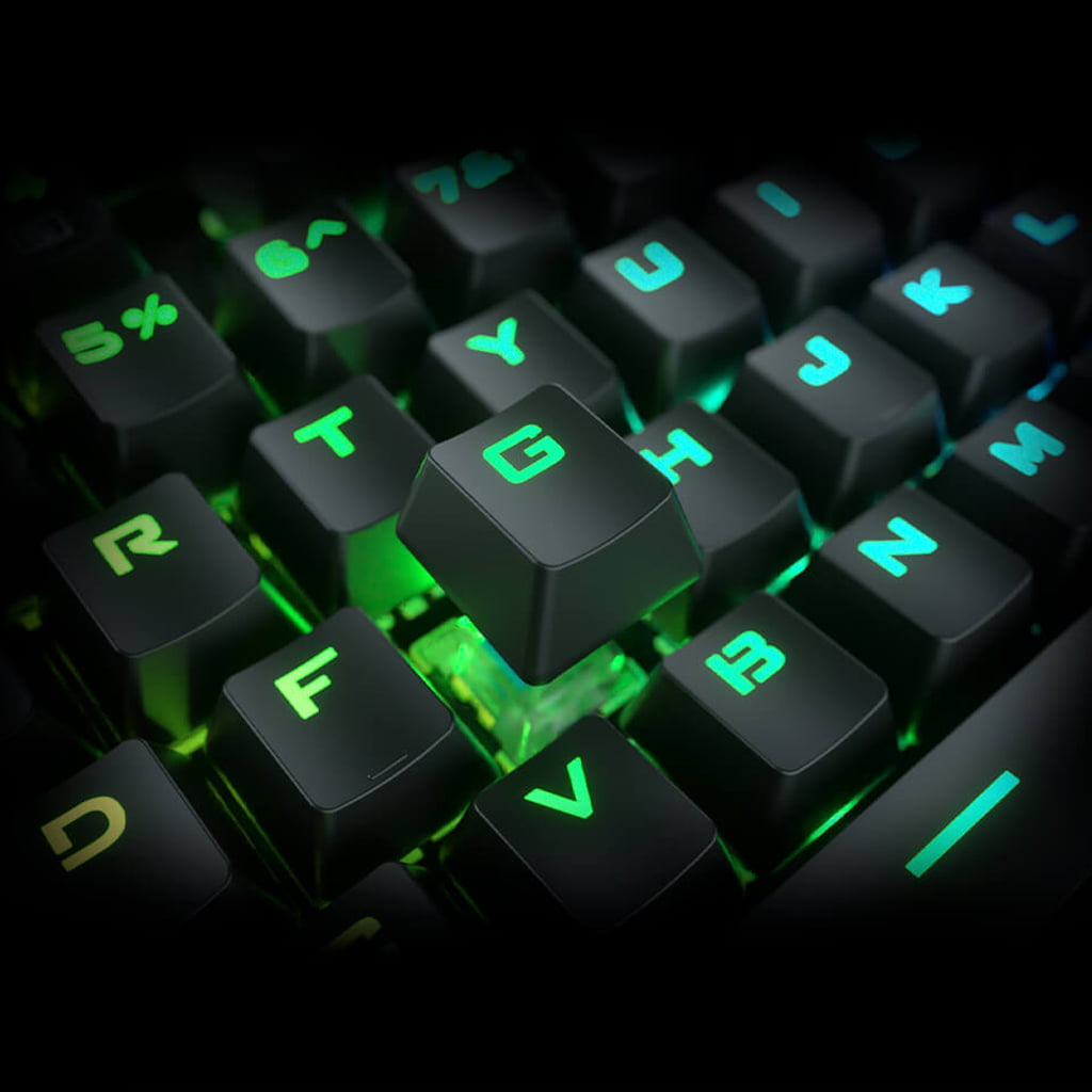 Top-down view of the black Redragon K552 Kumara RGB tenkeyless mechanical gaming keyboard with colorful illuminated keys