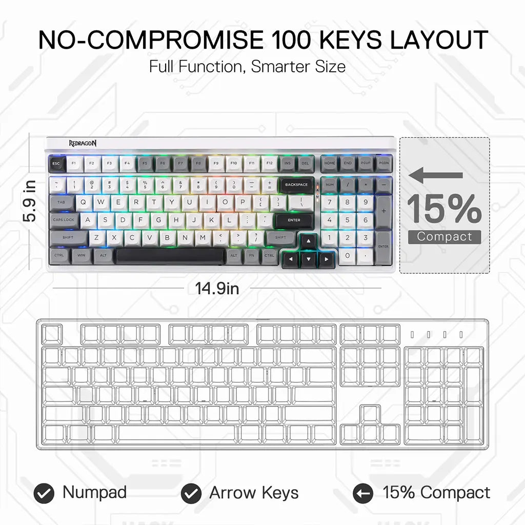 Redragon K656 Garen PRO WBRGB 100 Keys 3-Modes Wireless Keyboard Redragon
