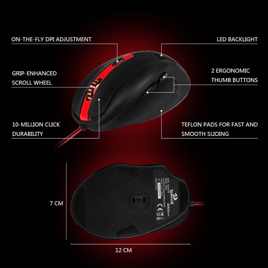 Redragon M605 Black Wired 2000 DPI Gaming Mouse Redragon