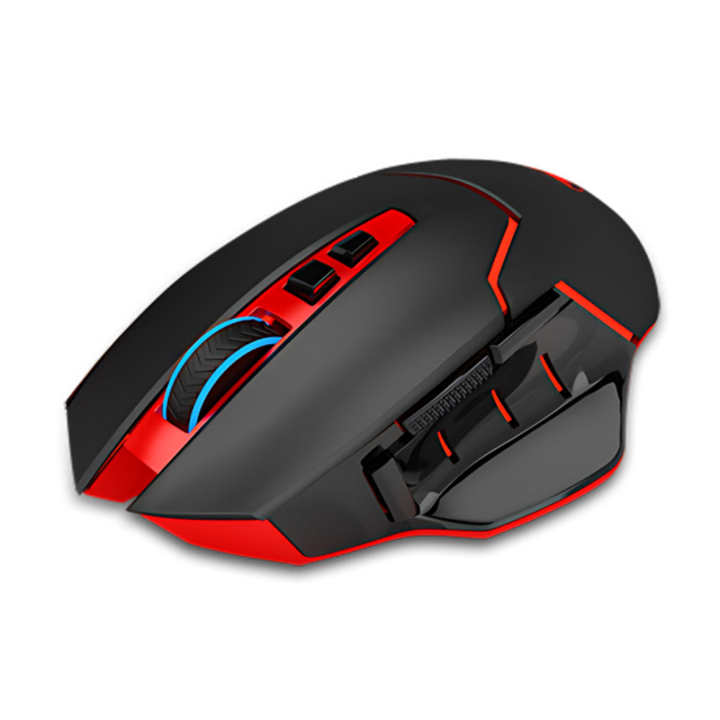 Black Redragon M690 Mirage wireless mouse from the right side, highlighting the shape and scroll wheel area