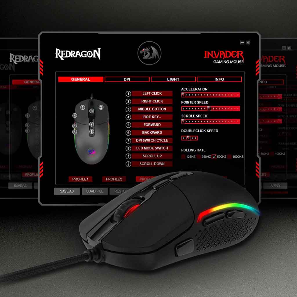 Redragon M719 Invader Pro Wireless 10000 DPI Gaming Mouse Redragon