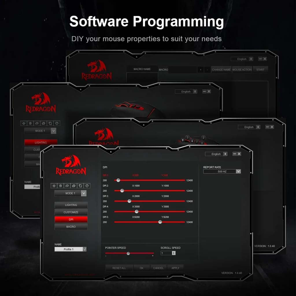 Redragon M907 Inspirit Black 14400 DPI Gaming Mouse Redragon