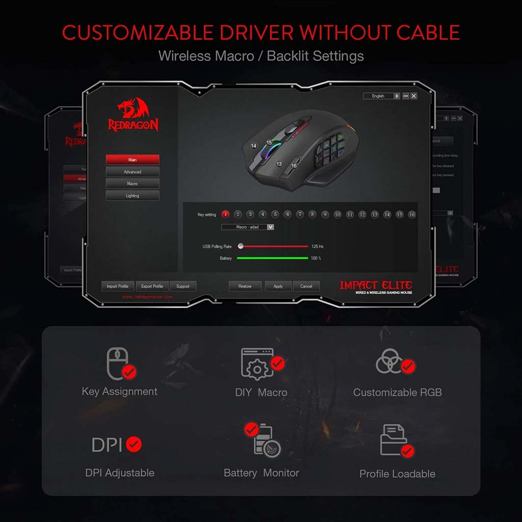 Redragon M913 Impact Elite RGB Wireless 16000 DPI Mouse Redragon