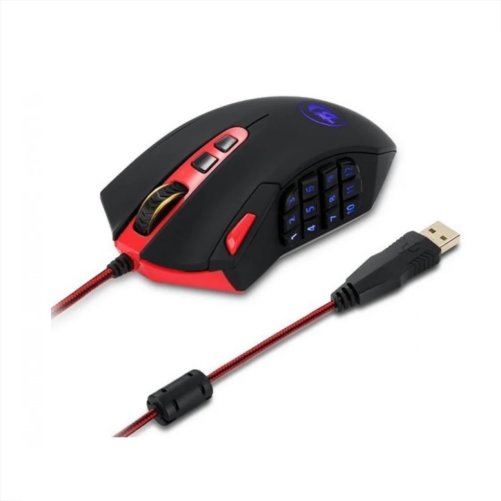 Redragon Perdition 2 M901-1 RGB Black gaming mouse from right side, showcasing 12 programmable side buttons & ergonomic design