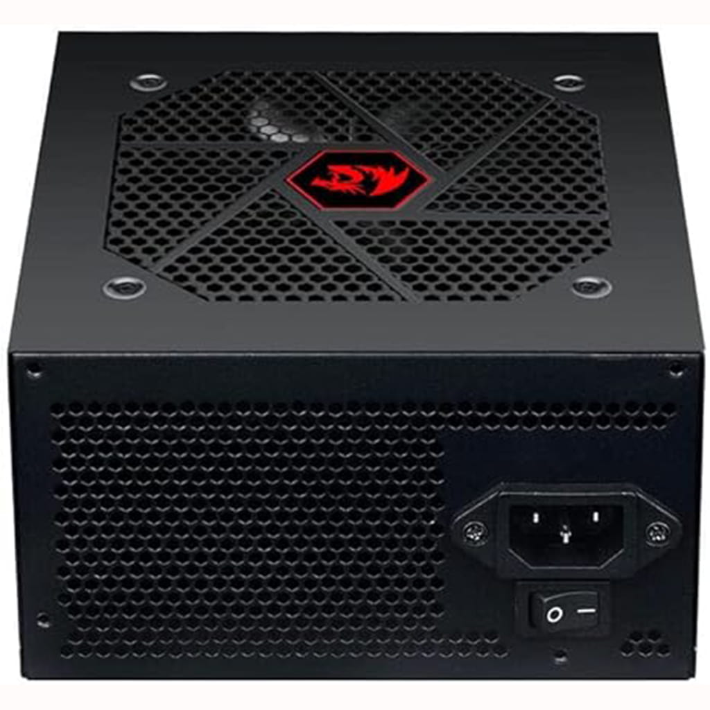 Redragon GC-PS010 850W 80 Plus Gold Certified Power Supply, showing the back panel with power input, on/off switch, and fan