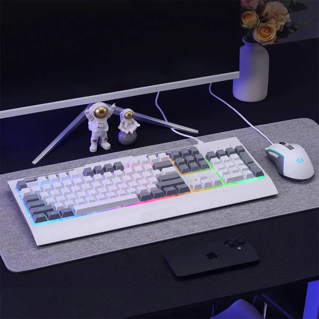 Redragon S151 White RGB K525 Membrane Keyboard & M616 Mouse Bundle Redragon