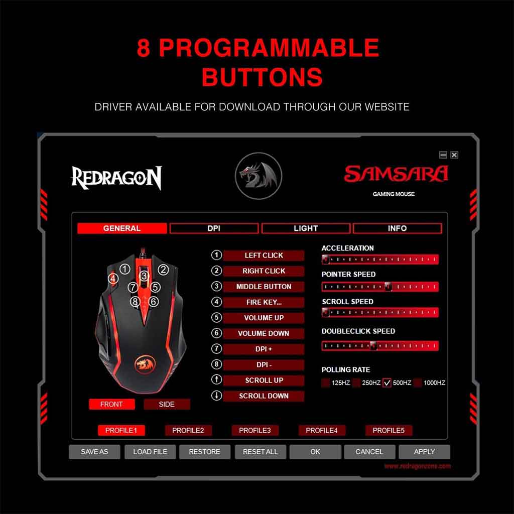 Redragon M902 Samsara Black 12400 DPI Gaming Mouse Redragon