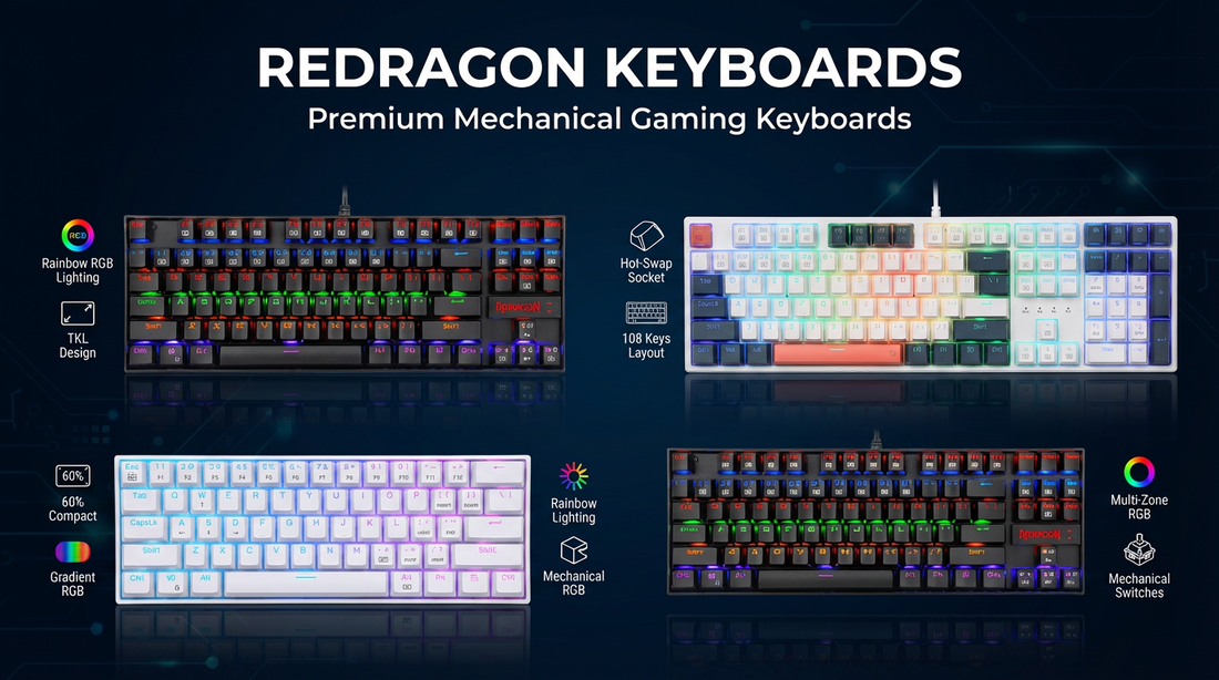 Redragon 4 Wired Mechanical gaming on dark blue background