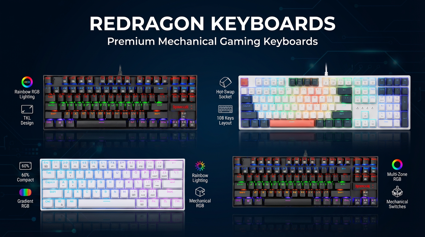 Redragon 4 Wired Mechanical gaming on dark blue background