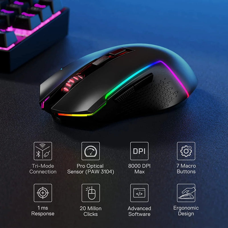 Trident Pro M693 RGB Wired, Wireless, And Bluetooth Mouse