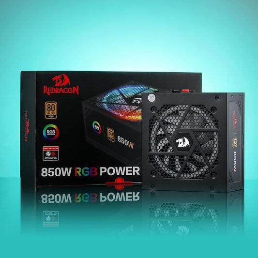 Redragon PSU007 80+ Gold 850 Watt ATX Fully Modular Power Supply w/ 80 Plus Gold Certified, Compact 160mm Size and Low Noise RGB Fan 0 RPM, 100% Japanese Capacitors, Full Mod Cables