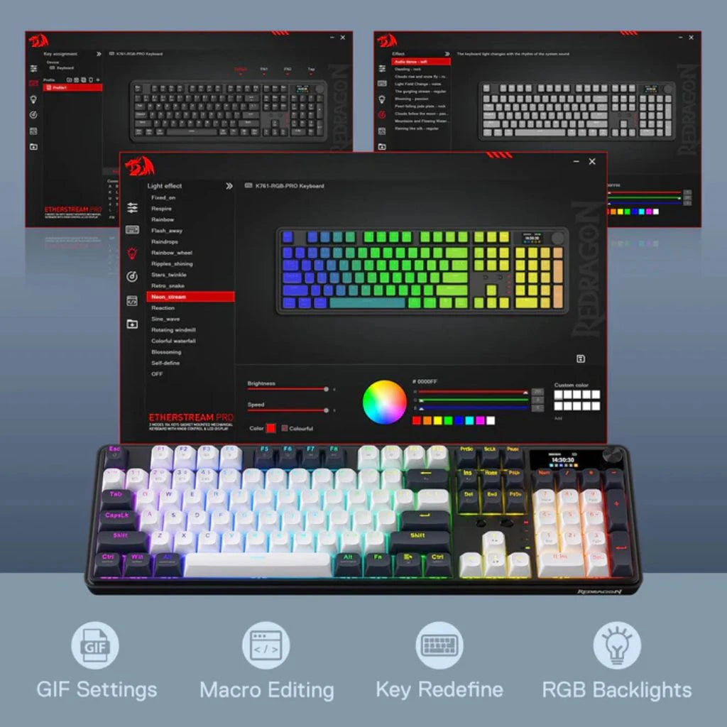 Redragon K761WB RGB WYVERN PRO with LCD Screen & Knob