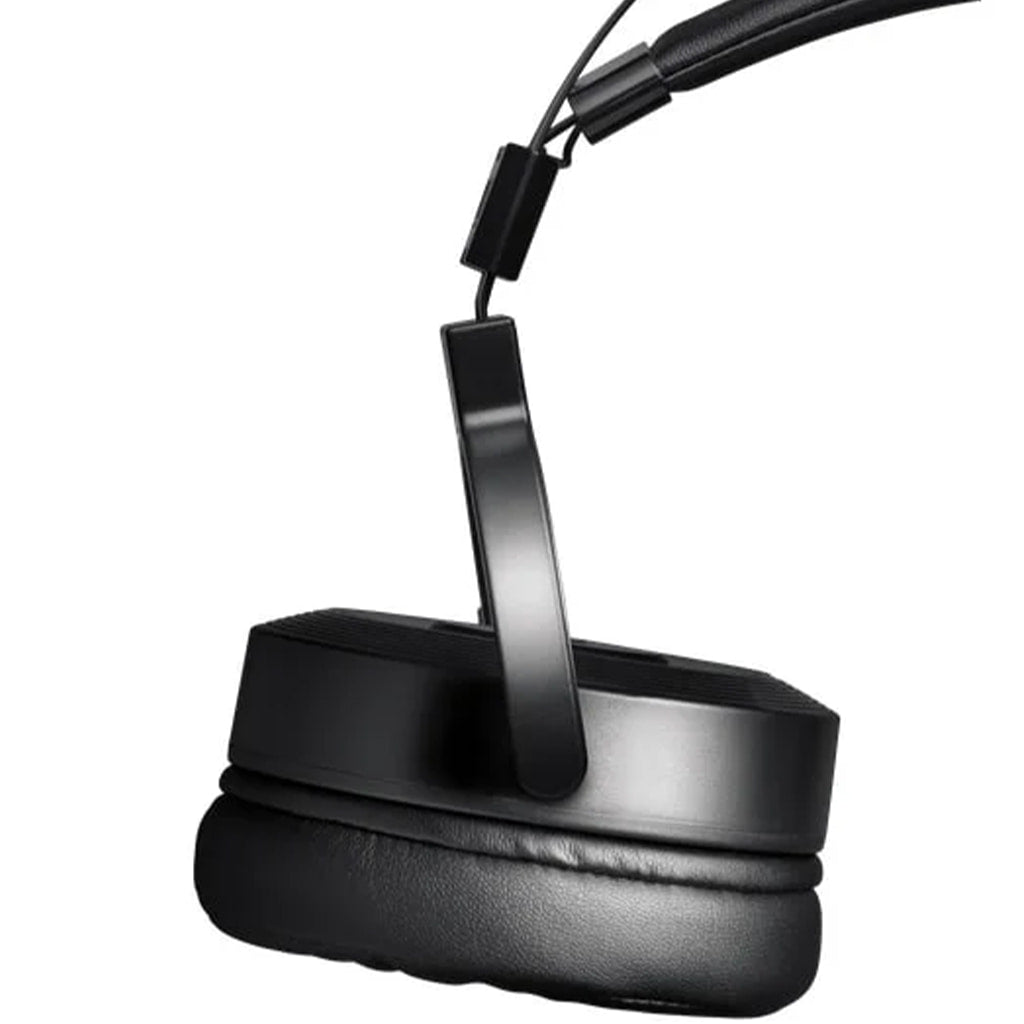 Close up view of Redragon H320 Lamia 2 Black gaming headset shows plush padded black earcup flexibility.

