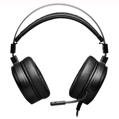 Front view of Black Redragon H320 Lamia 2 wired gaming headset with dynamic RGB lighting on the earcups & comfortable ear padding