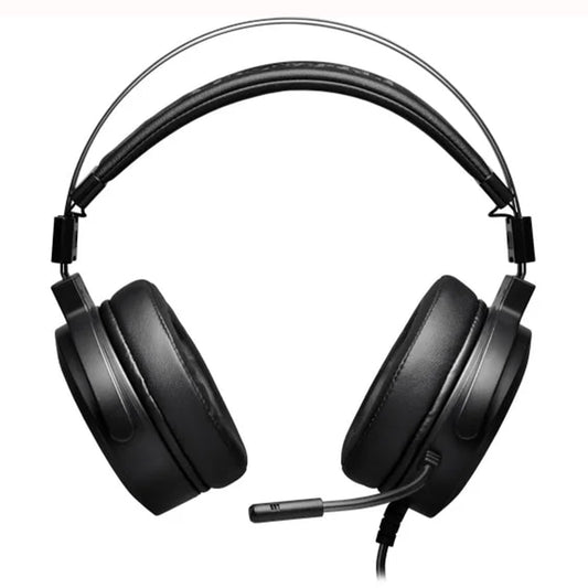 Front view of Black Redragon H320 Lamia 2 wired gaming headset with dynamic RGB lighting on the earcups & comfortable ear padding