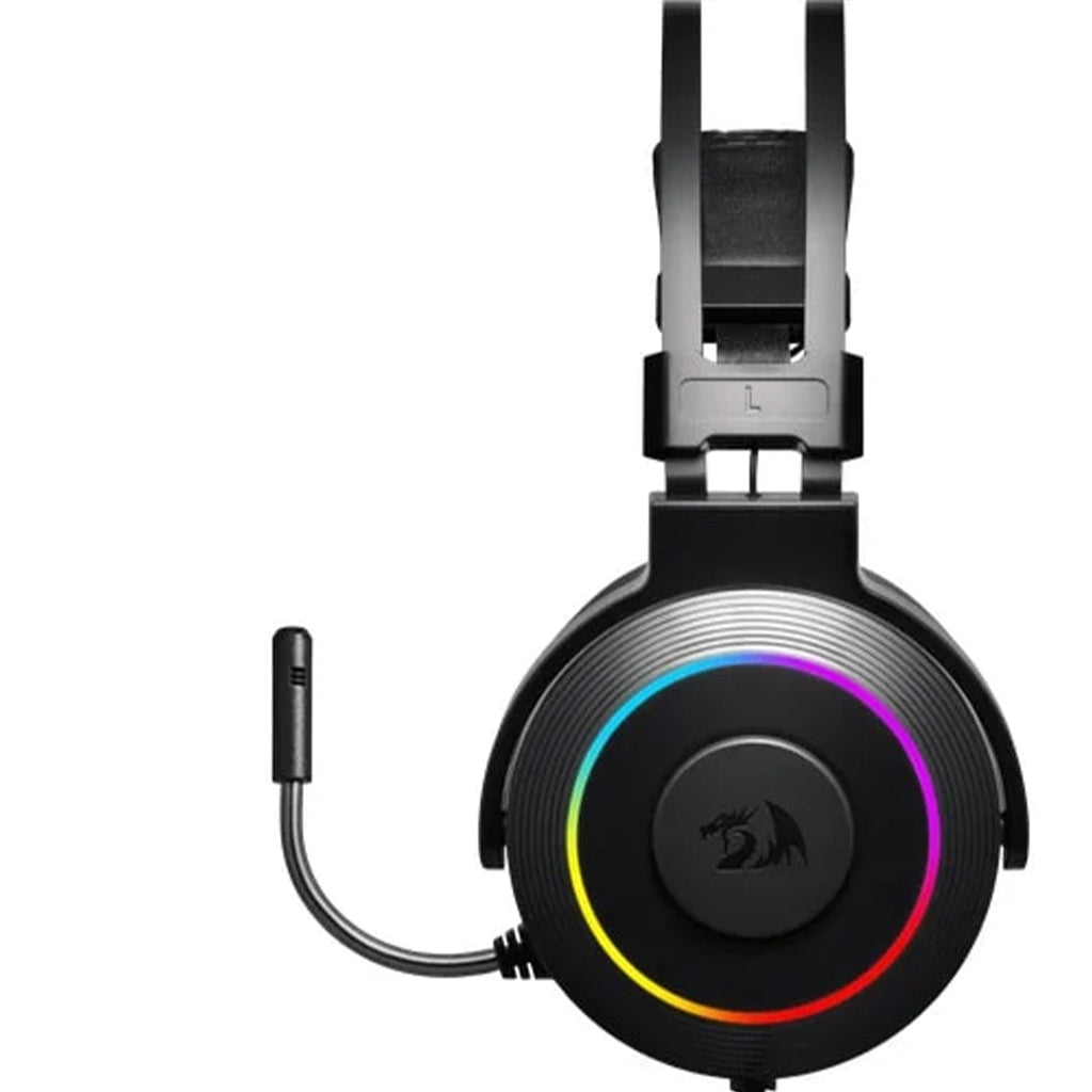 Redragon H320 Lamia 2 Black headset featuring RGB lighting, comfortable padded earcups, and a self-adjusting suspension headband