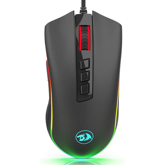 Gaming mouse with RGB lighting on a white background