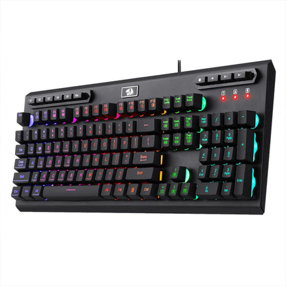 Redragon K513 Aditya gaming keyboard from the right side, showcasing its full layout, illuminated keys & dedicated media controls