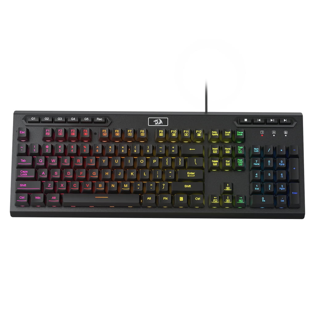 Redragon K513 Aditya RGB membrane gaming keyboard full-size with vibrant rainbow backlighting & dedicated macro keys on the left