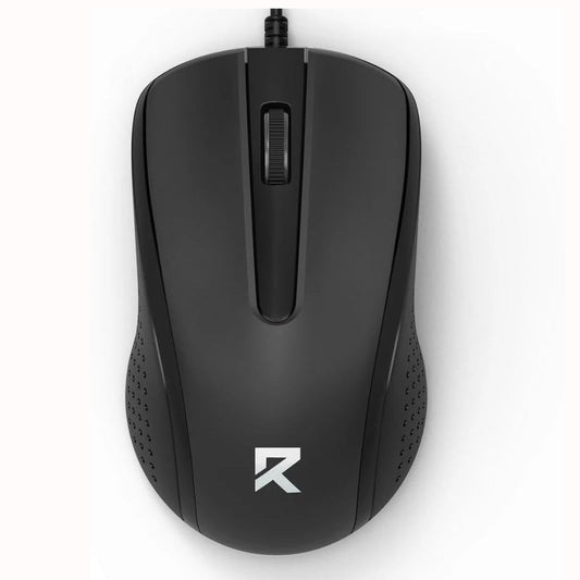 Redragon BM-4049 black office mouse with a responsive scroll wheel, subtle textured sides and wired connectivity