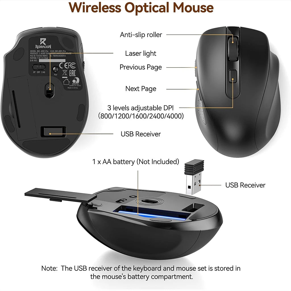 Redragon BS-7367B Wireless Keyboard and Mouse Office 2-in-1 Combo Redragon