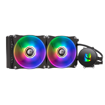 Redragon CCW‑3000 Effect X liquid CPU cooler with dual 120 mm ARGB fans mounted on a 240 mm radiator and a circular pump head