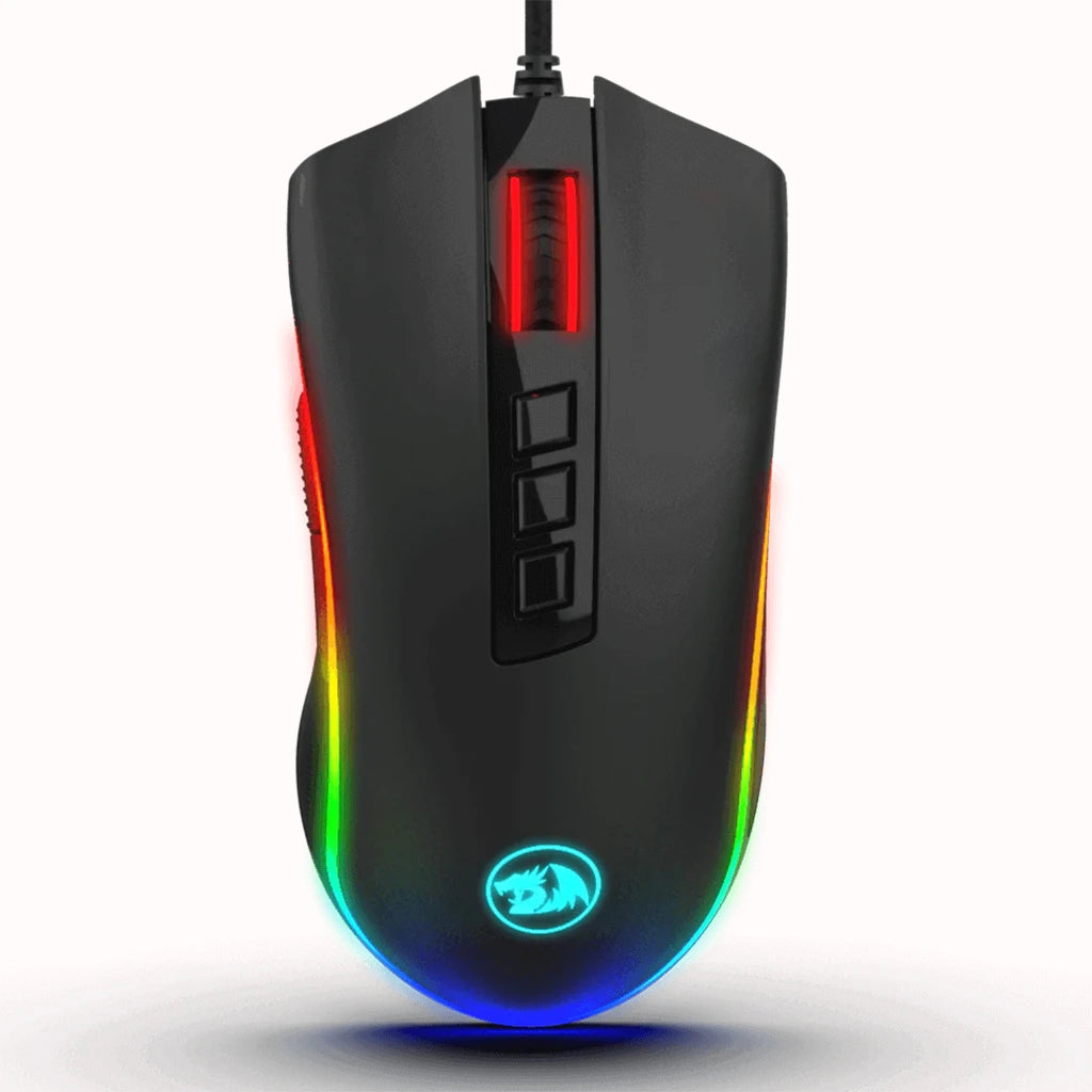 Black Redragon M711 FPS Cobra gaming mouse with RGB lighting, designed for First-Person Shooter games