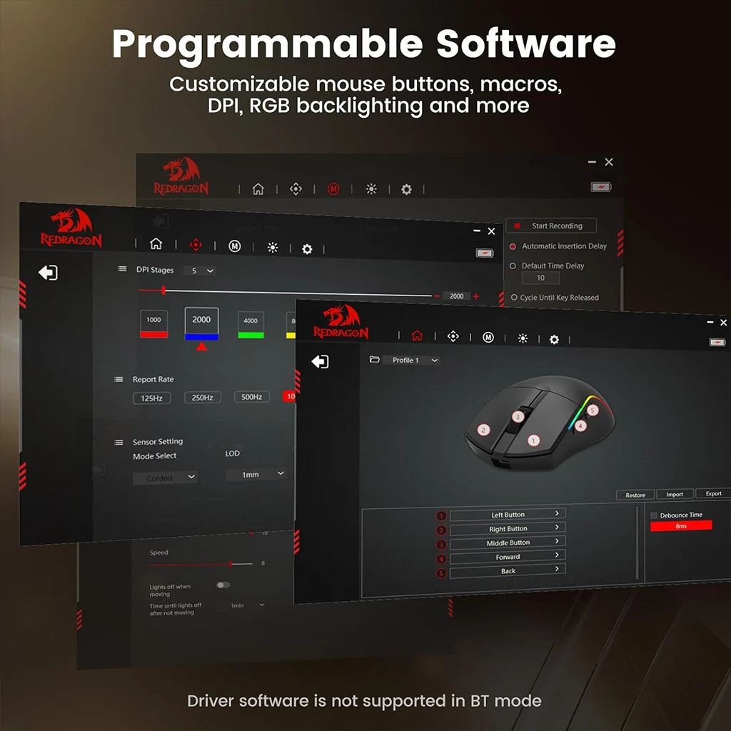 Redragon M816 PRO Deicide tri-mode 26K DPI RGB Gaming Mouse Redragon