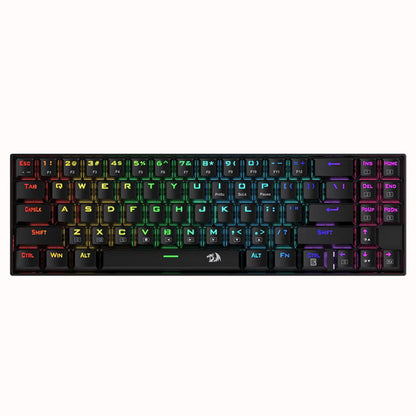 Redragon Deimos K599 60% compact tenkeyless mechanical gaming keyboard, front view showcasing vibrant RGB backlighting
