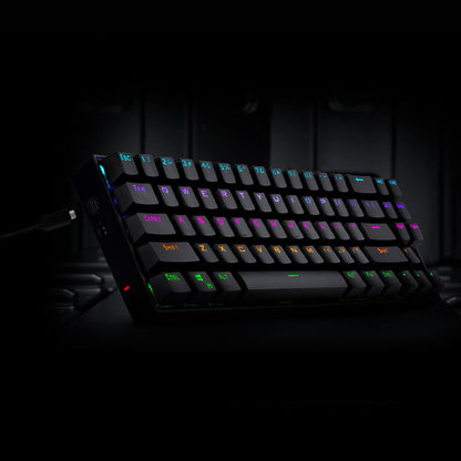 Left side view of Redragon K599 Deimos mechanical gaming keyboard with USB-C cable