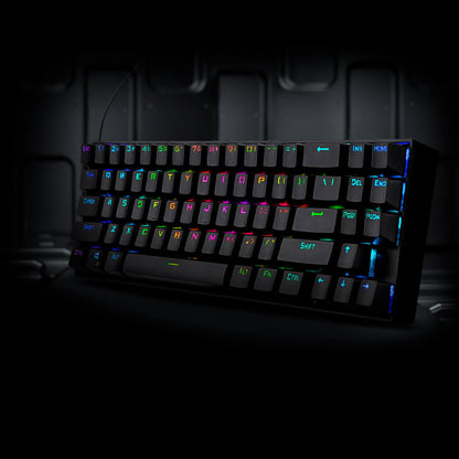 Right side angle of the Redragon Deimos K599 compact mechanical gaming keyboard, showcasing the RGB backlighting