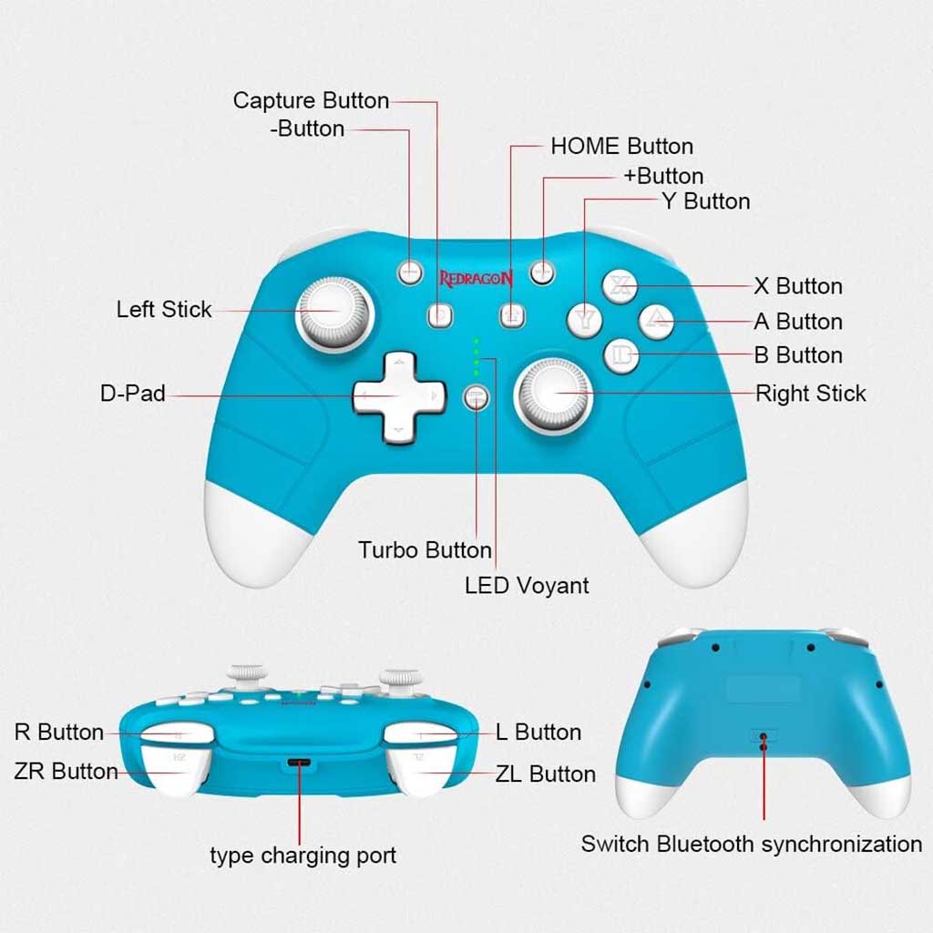 Redragon Pluto G815 Blue Dual Mode Bluetooth Gamepad For Switch Redragon