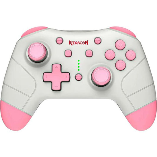 Pink and gray gaming controller with Redragon branding on a white background