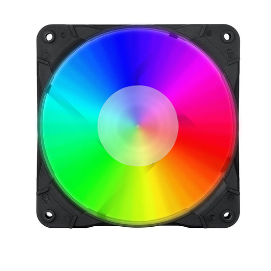 Redragon GC F007 Computer Case 120mm PC Cooling Fan with RGB lighting, displaying a spectrum of colors from blue to red