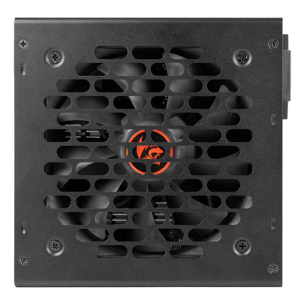 Black power supply unit with a red logo on a white background