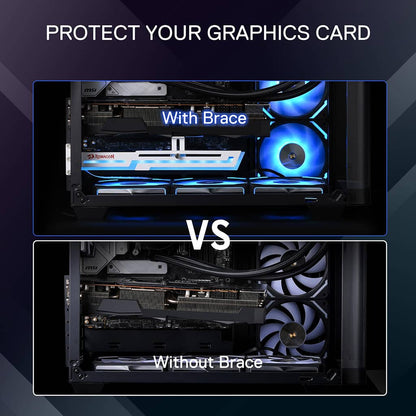 Comparison the top shows graphics card supported by Redragon white GCP03, while the bottom shows a graphics card labeled Without Brace