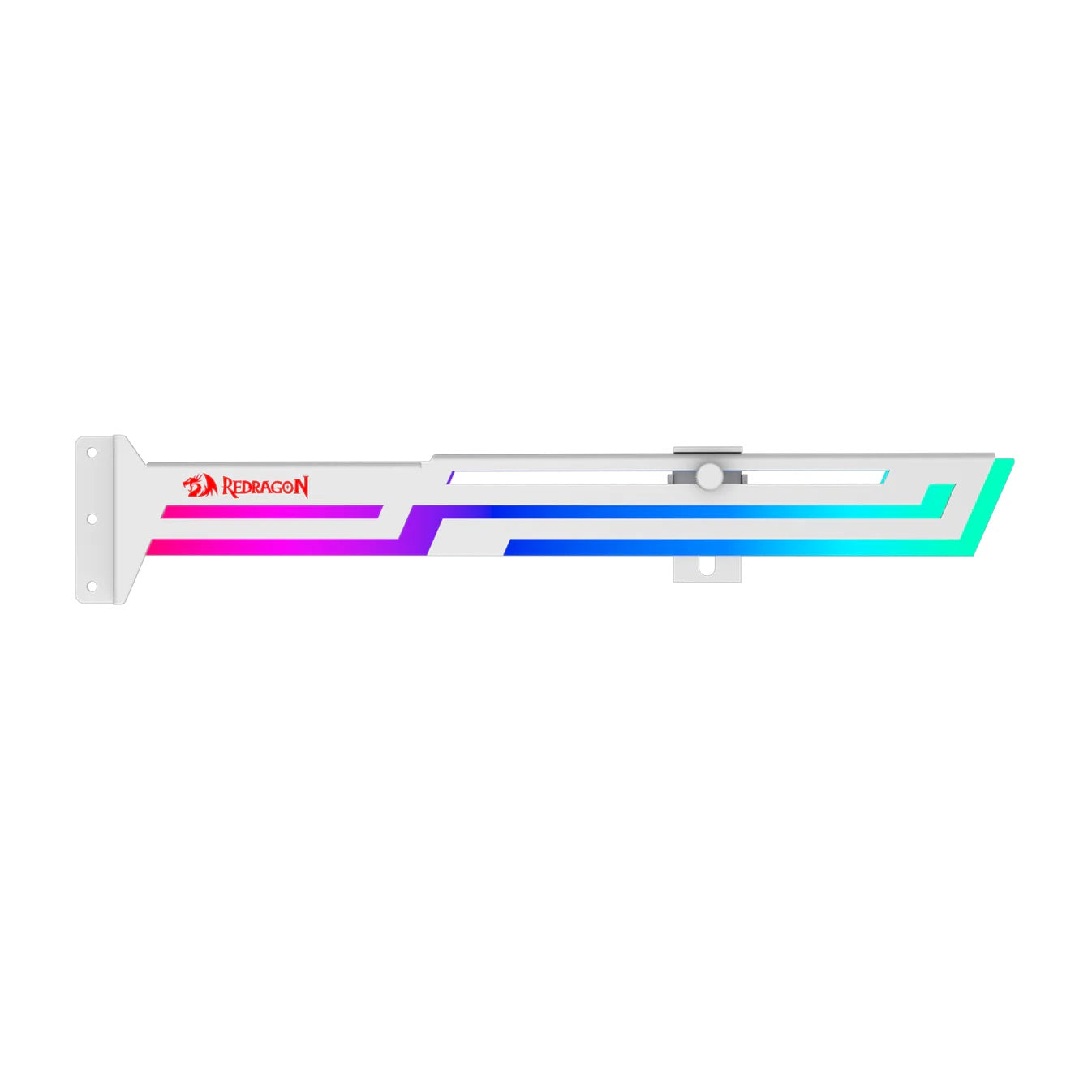 A sleek, white Redragon gcp03 with vibrant RGB lighting in purple, blue, and teal