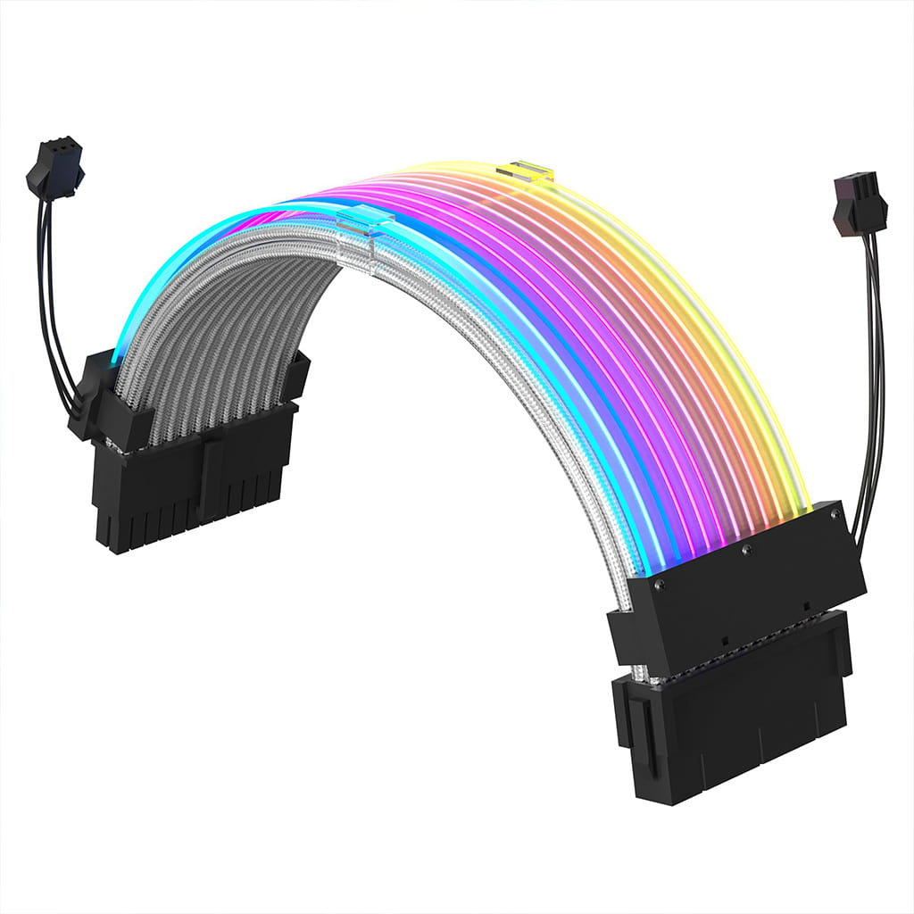 A curved Redragon GCP06, features built-in RGB lighting that displays a vibrant gradient of colors