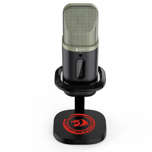 Redragon GM305 Ecowave Streaming Microphone with desktop stand and illuminated Redragon logo