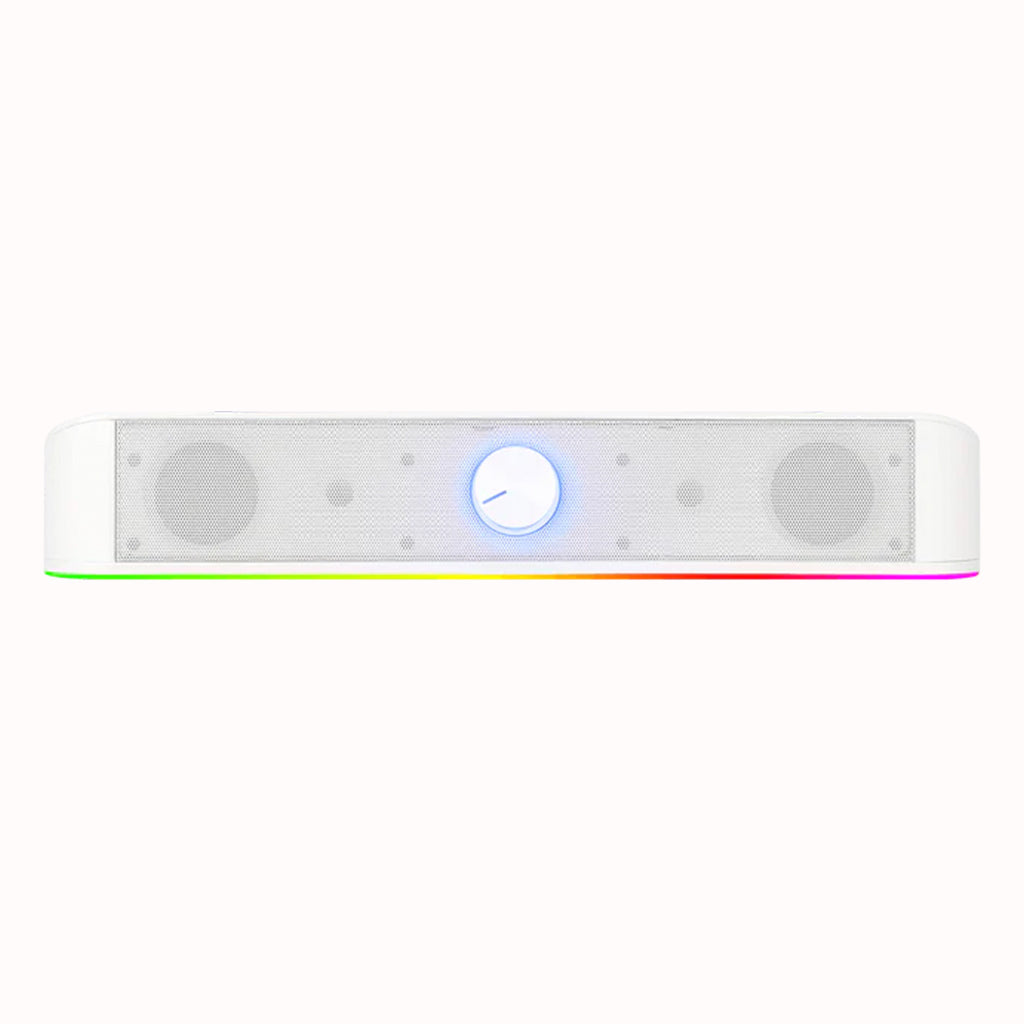 Enhance your gaming setup with the Redragon GS-560 Adiemus White RGB Gaming Soundbar, featuring dynamic RGB lighting
