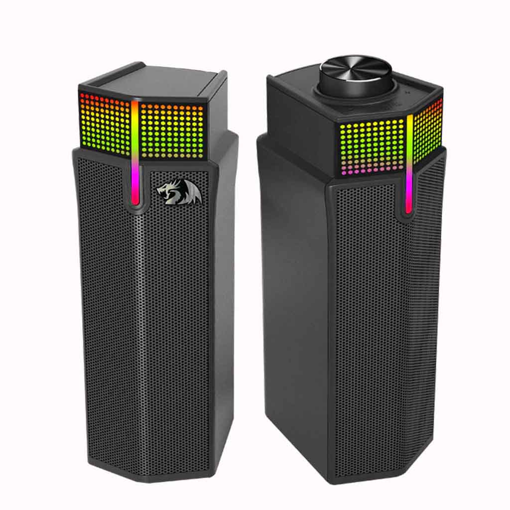 Black Redragon GS511 Yorick wireless gaming speakers with upper RGB pixel lighting and a side light bar