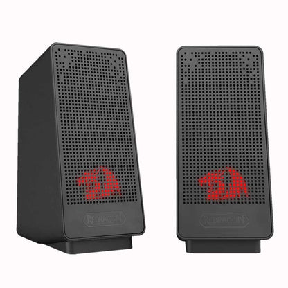 Pair of black Redragon GS513 Ranch speakers with red illuminated logos