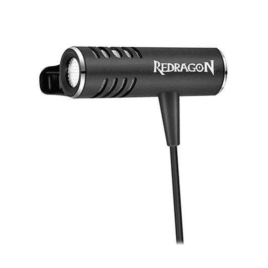Black microphone with 'Redragon' branding on a white background