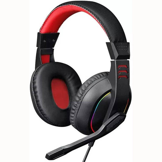 H120 ARES RGB headset featuring a red padding on the inner headband & earcups. The subtle RGB lighting strip and an microphone