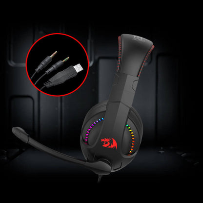 Redragon H211 Cronus black RGB gaming headset with 3.5mm audio/mic and USB power connector
