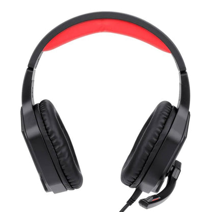 Redragon H220 Themis Gaming Headset with a contrasting red padded headband, featuring cushioned earcups and attached microphone