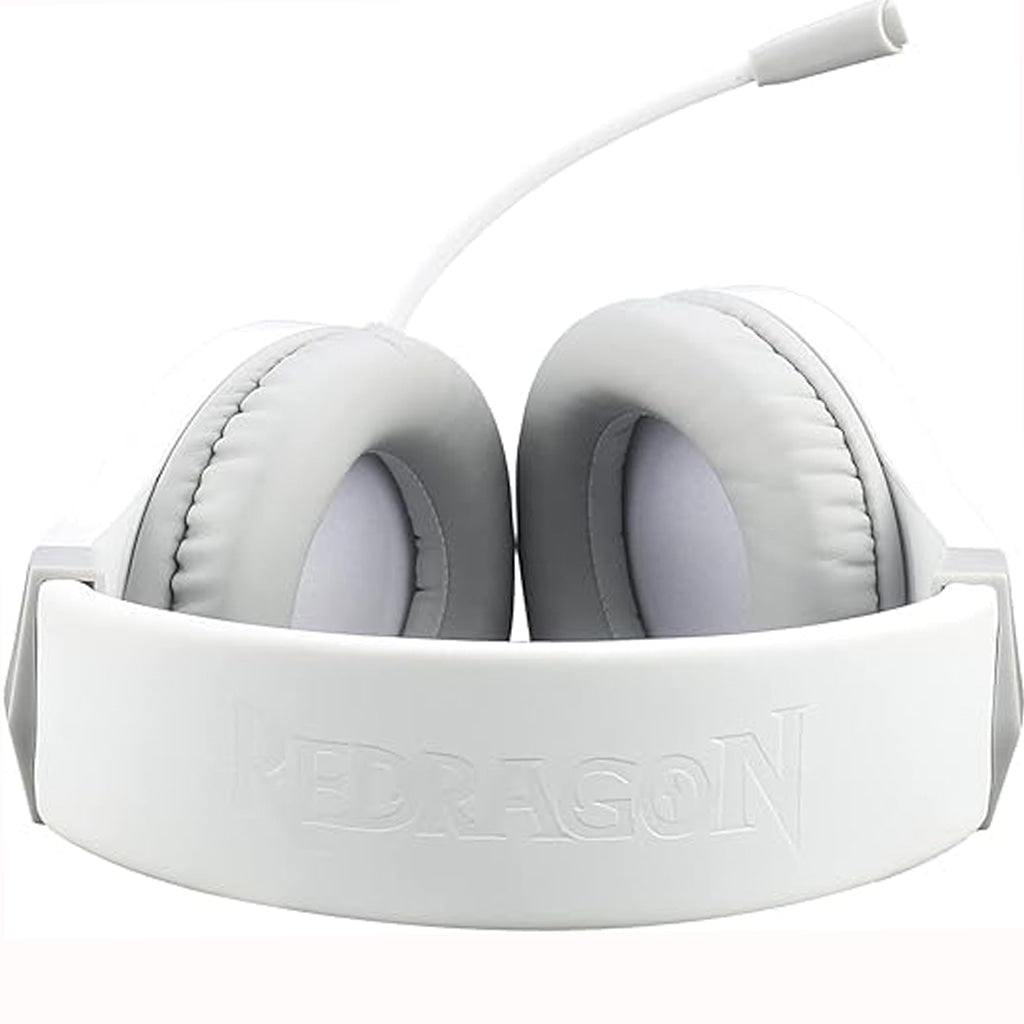 White Redragon H260W Hylas RGB gaming headset with embossed Redragon logo on the headband