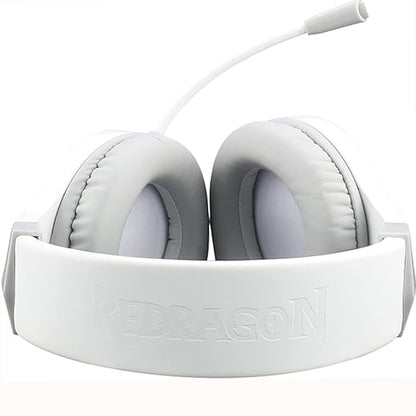White Redragon H260W Hylas RGB gaming headset with embossed Redragon logo on the headband